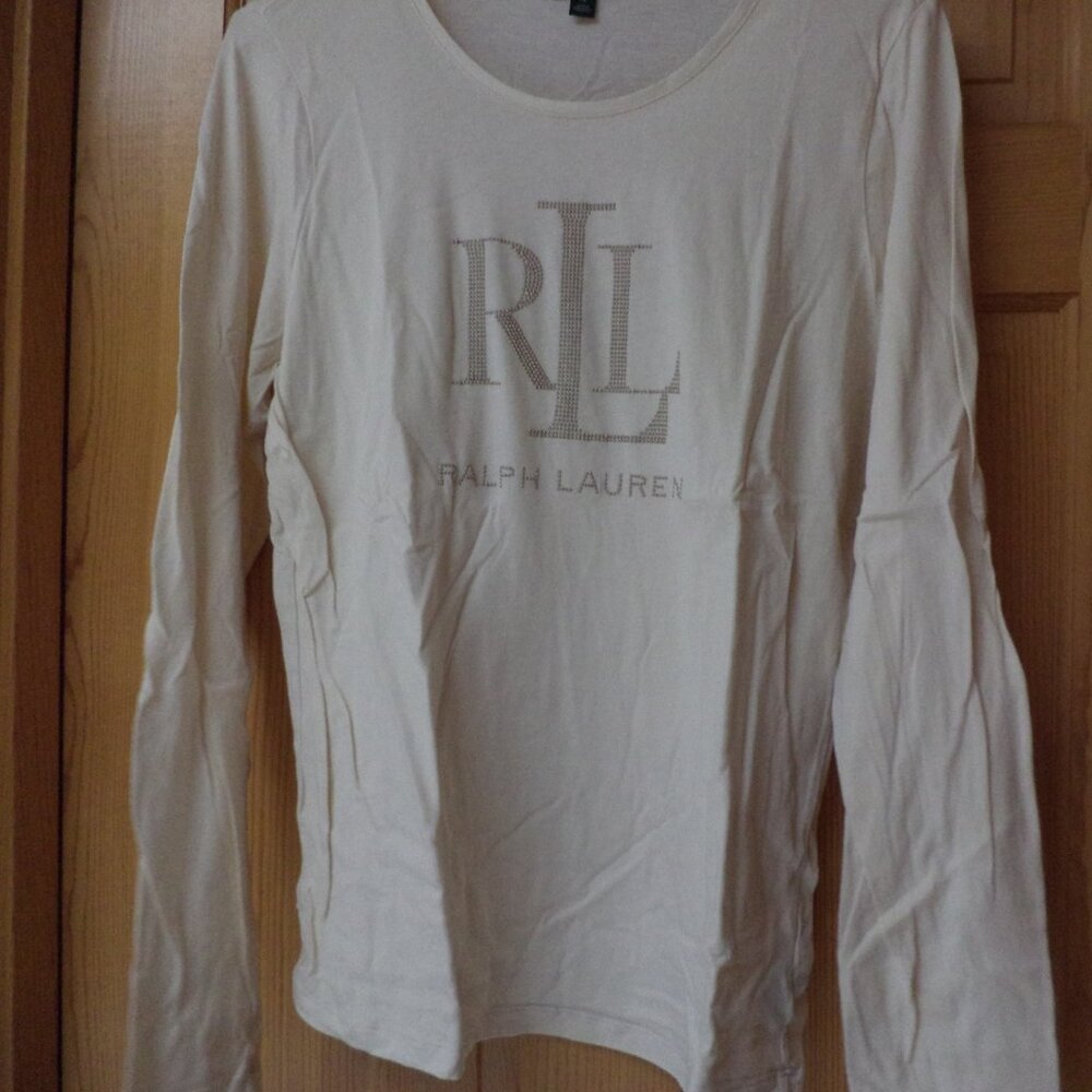LAUREN RALPH LAUREN T-Shirt ~ Long Sleeves ~ IVORY - Size:  XL  NWOT $49